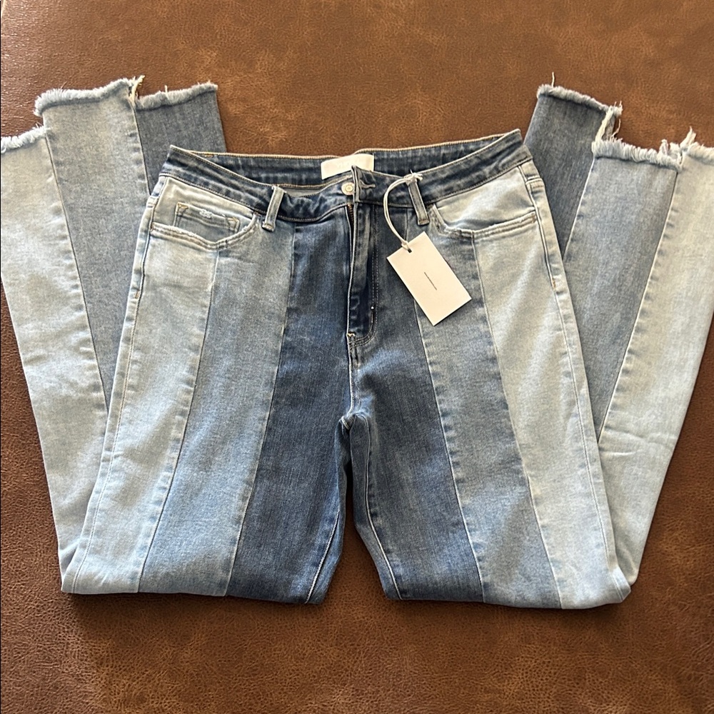 Two-Tone Blue Panel Jeans - Women's Denim